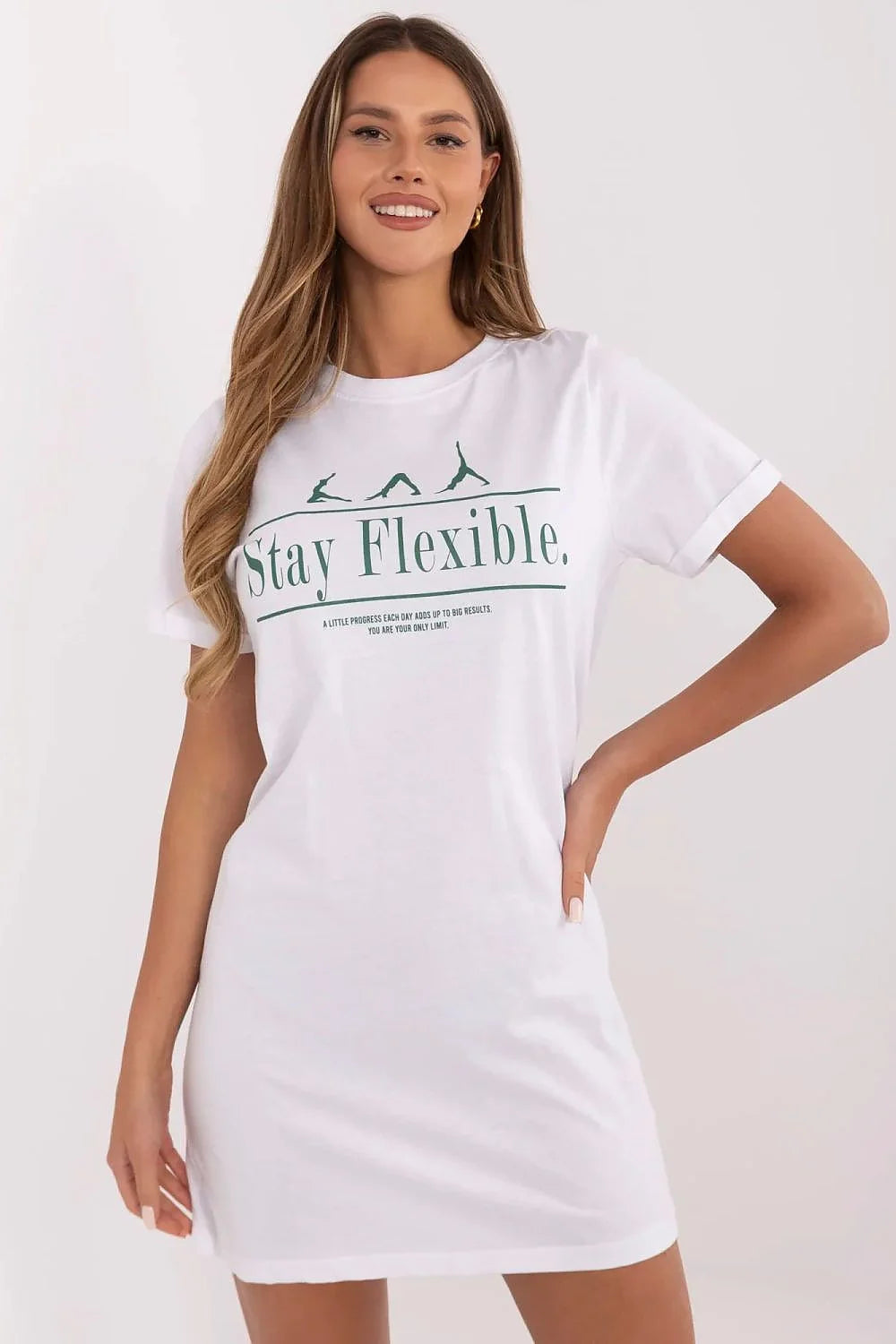 Robe t-shirt femme coton imprimé motivant encolure ronde manches courtes relax décontractée style sportif minimaliste flexible confort quotidien inspirant