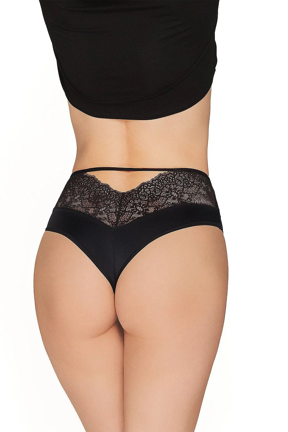 Strings Babell Culotte Taille Haute Microfibre Dentelle Noire Confort Élégance Soutien Invisible Élastique Femme