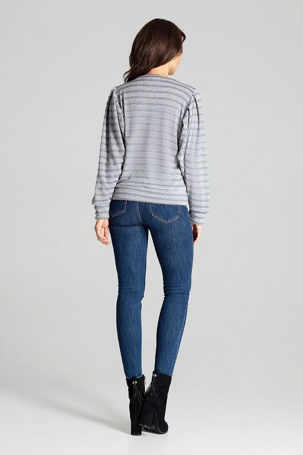 Chemisier femme manches longues élégant en polyester viscose rayures grises confort moderne toutes occasions