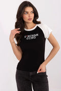 T-shirt féminin décontracté style raglan manches courtes contraste noir blanc imprimé UNCHANGING cœur rouge