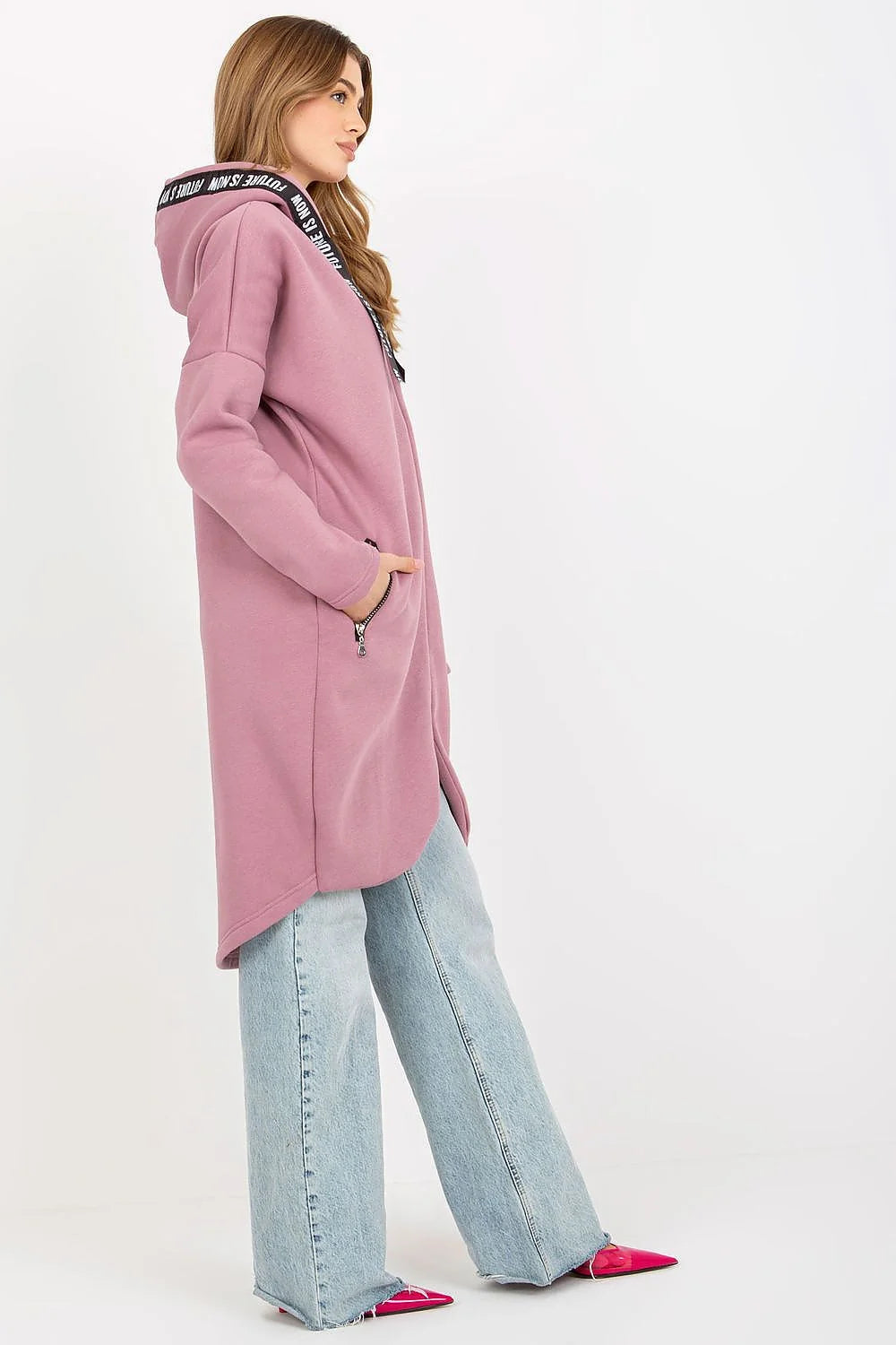 Manteau Femme Style Contemporain Urban Asymétrique Bleu Sarcelle Matière Confortable Coupe Amples Manches Longues Capuche Zippée Poches Latérales Zippées Occasions Daily Casual Chic