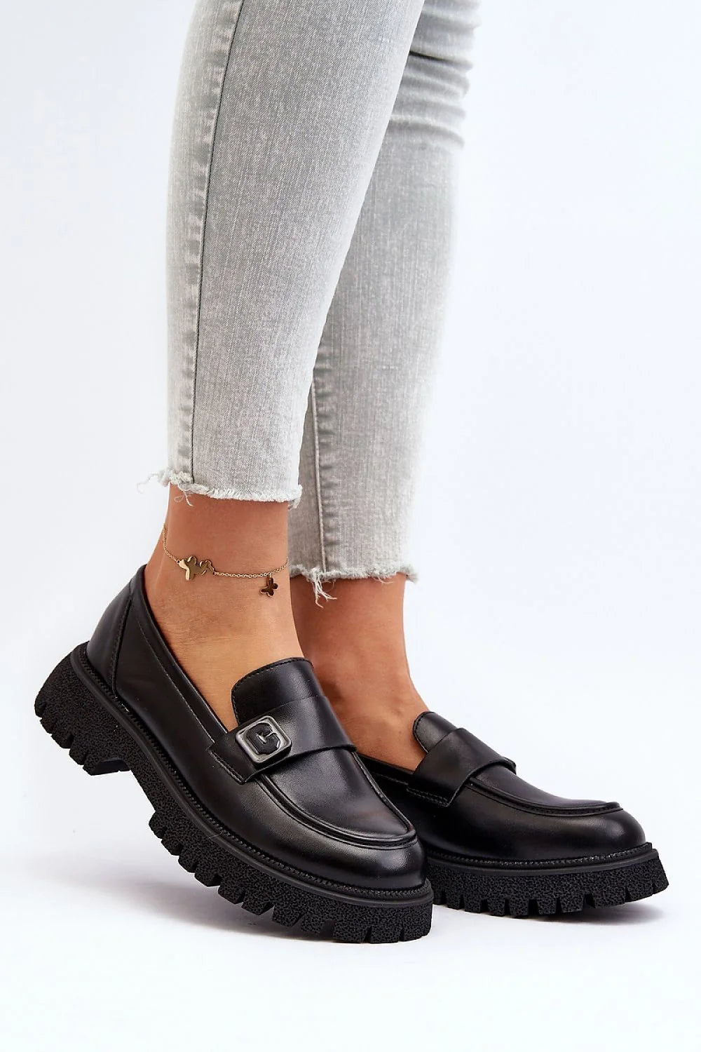Mocassins pour femme en cuir élégants style moderne semelle crantée hauteur 5.5 cm talon 4.5 cm plateforme 2.5 cm occasion versatile