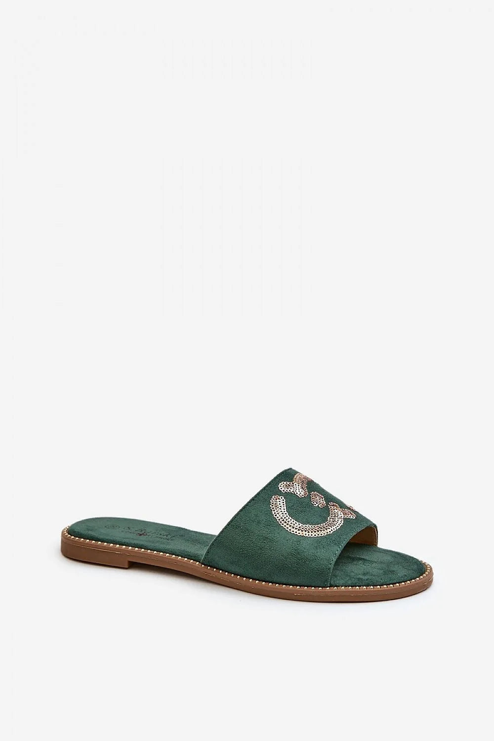 Sandales plates femmes style moderne sophistiqué design minimaliste élégant bandes daim écologique serpent brodé perles dorées confort semelle cuir suédé