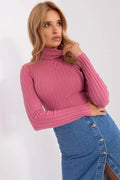Pull col roulé femme couleur rose vif en viscose nylon polyester coupe ajustée manches longues pour travail et quotidien