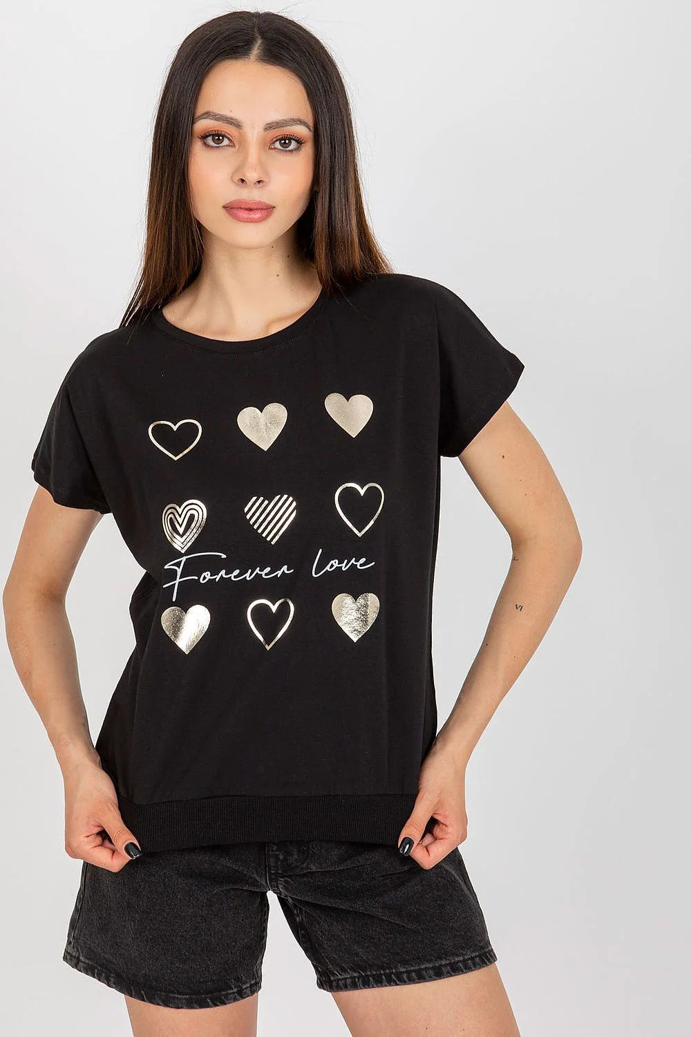 Chemisier Rue Paris T-shirt Femme Design Moderne Cœur doré Écriture Cursive Coton Élasthanne Taille S à XL