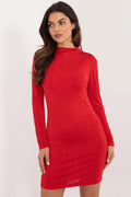 Robe de soirée élégante rouge vif manches longues col montant tissu stretch polyester elasthanne femme
