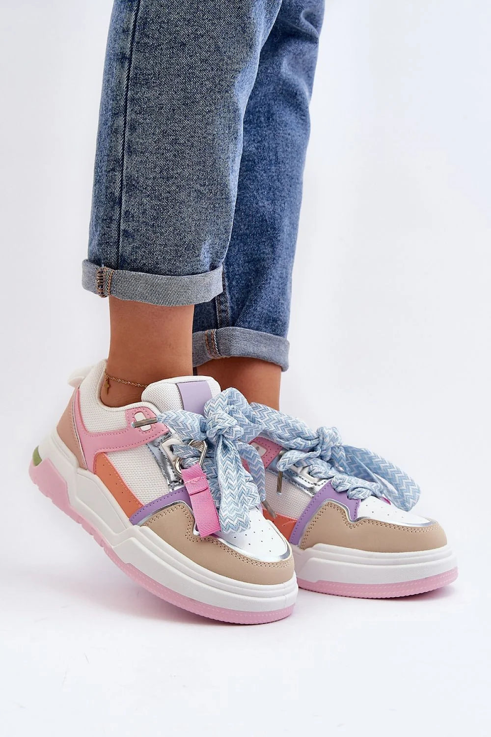 baskets multicolores femmes urbain plateforme rose lilas beige blanc simili cuir mesh respirant semelle épaisse antidérapante lacets larges