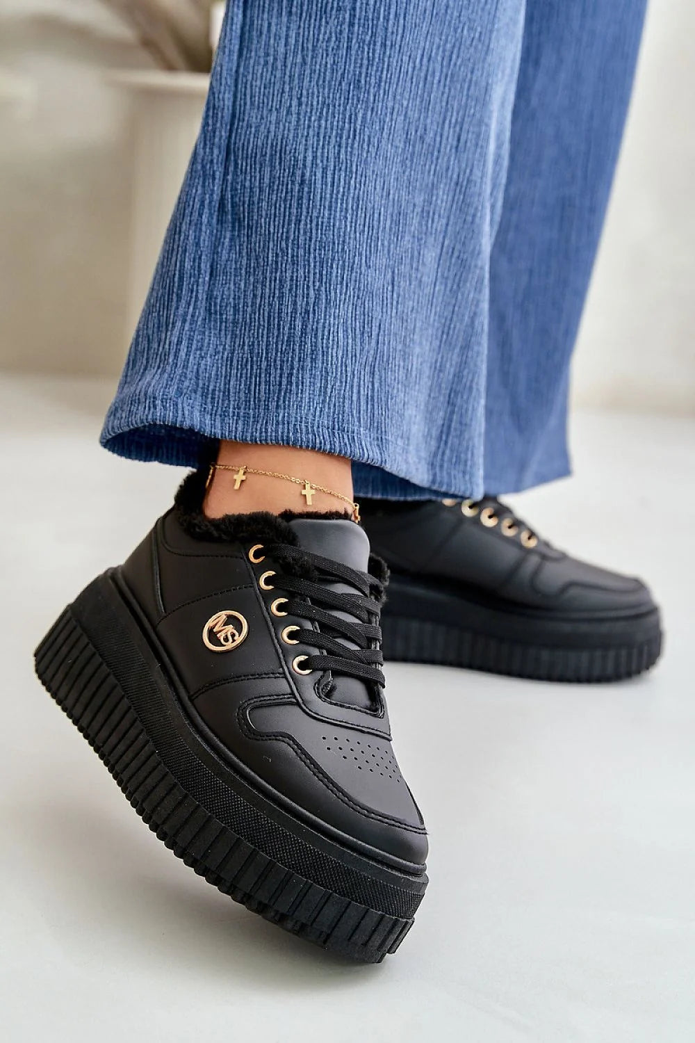 Chaussures de sport Step in style pour femme cuir écologique fourrure doublure plateforme massive confort