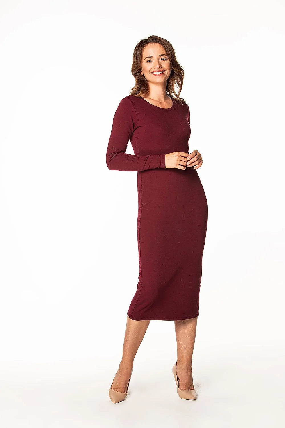 Robe de jour Tessita style épuré coupe ajustée manches longues en coton polyester femme élégance