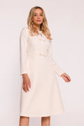 robe jour élégante tissu lisse doublée confort décolleté rond fente discrète manches longues coupe trapèze ample noeuds décoratifs