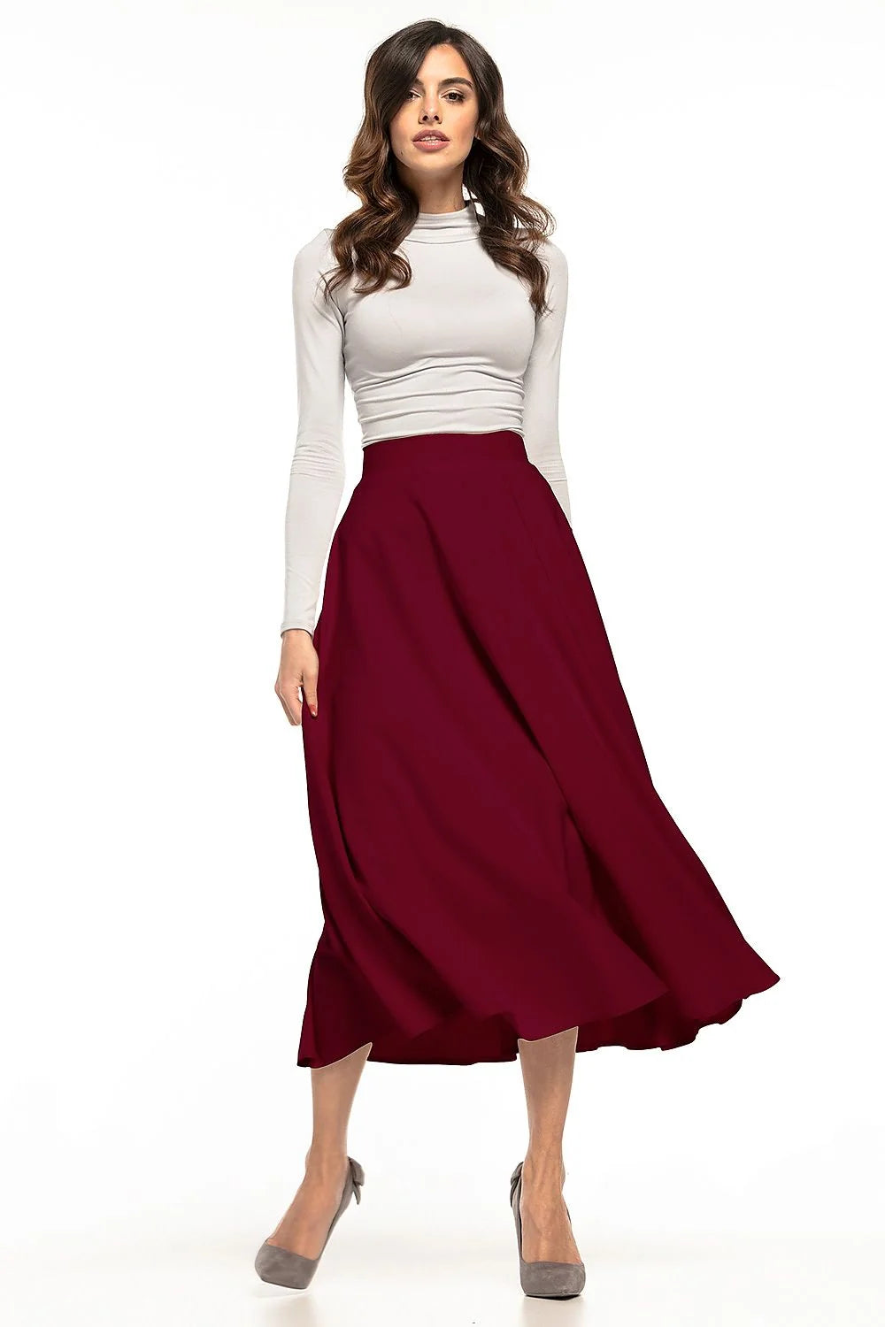 Jupe longue évasée polyester vert forêt élégante intemporelle confortable style chic femme moderne automne