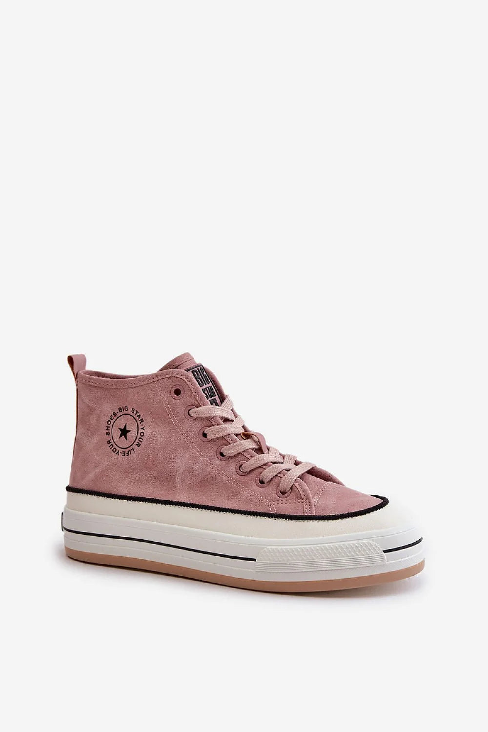 Baskets montantes Big Star pour femmes, style classique, cuir synthétique, rose poudré, semelle caoutchouc, confortable, élégance, sneakers modernes, occasion quotidienne, look décontracté, soutien cheville, durabilité