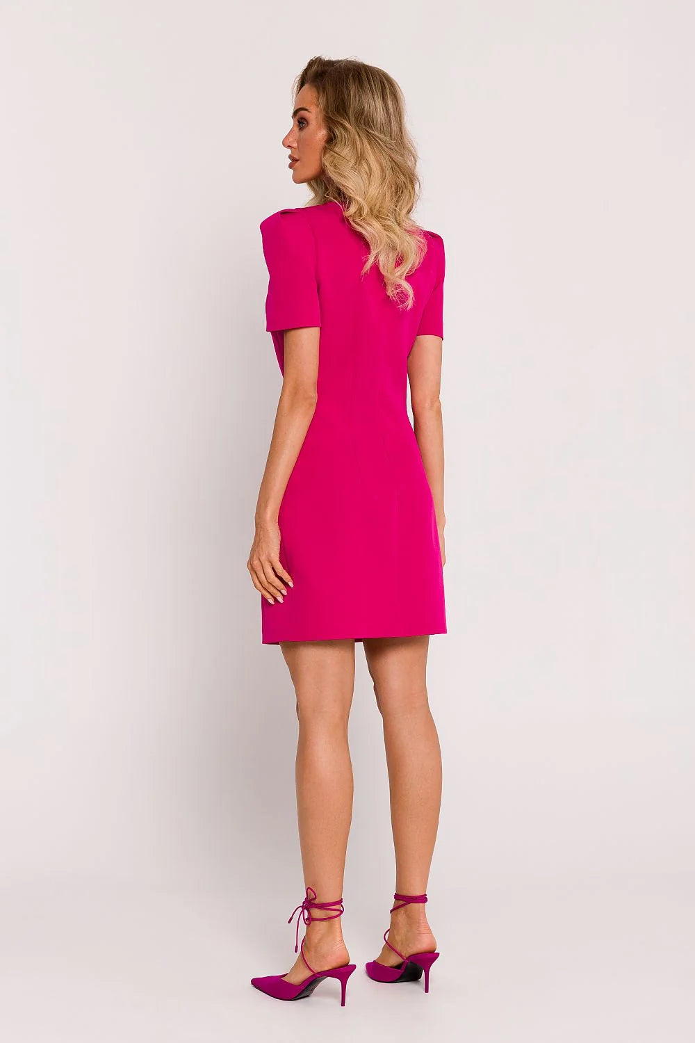 Robe de jour Moe design moderne élégant fuchsia mini longueur courte manches courtes col rond coupe ajustée femme