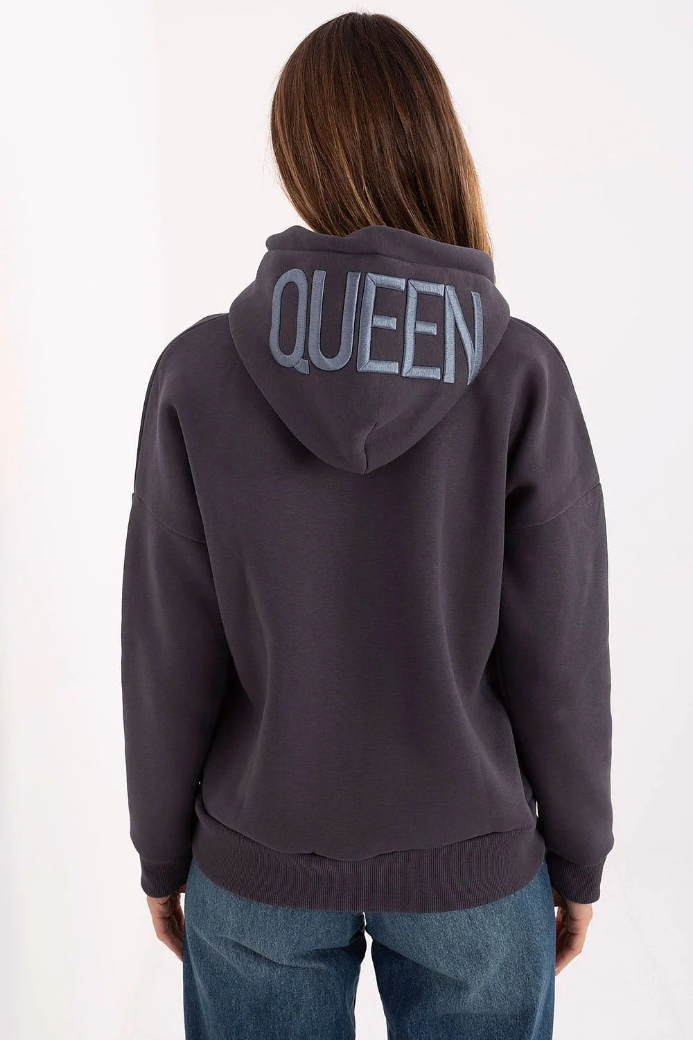 sweatshirt capuche femme oversize boxy épaules tombantes gris anthracite molletonnée douce coton élasthanne manches longues confortable
