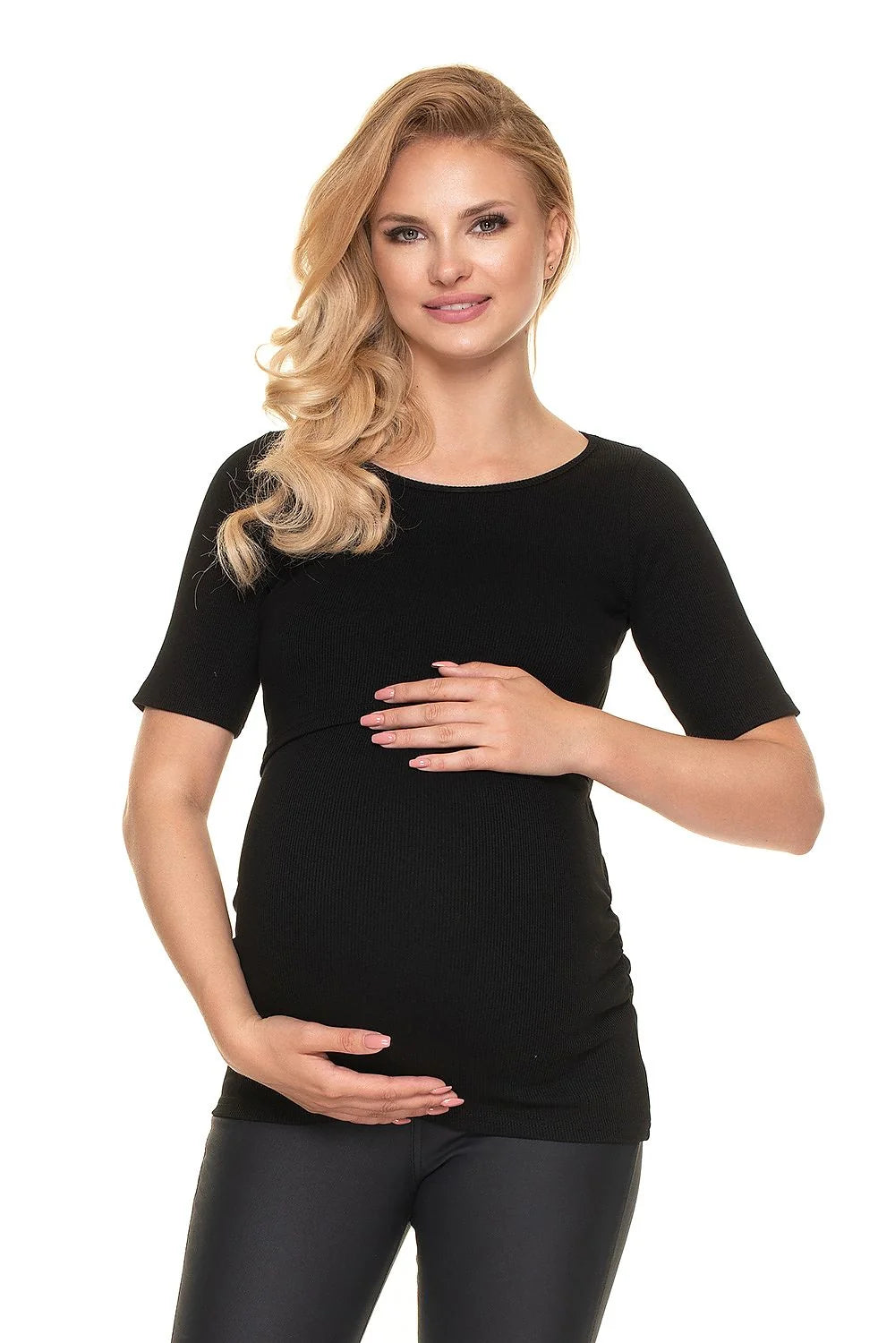 Chemisier maternité coton bleu ajusté pour confort allaitement mode casual femme enceinte élégante