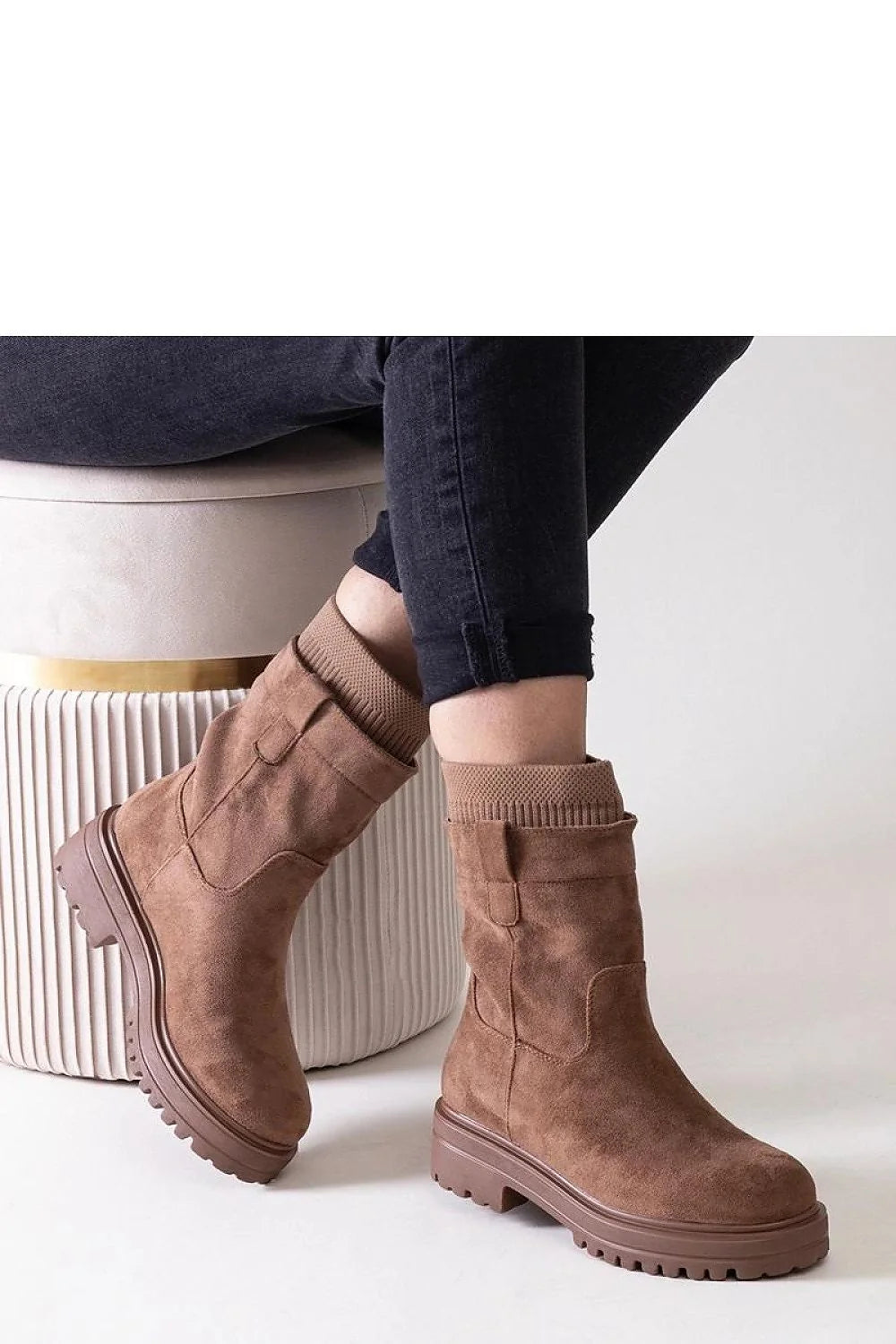 Bottines pour femmes en suédine marron hautes confortables mode urbain hiver doublure chaude semelle épaisse