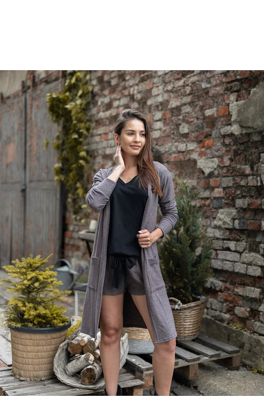 Cardigan long femme viscose taupe maille ample coupe droite élégant style décontracté hiver doux