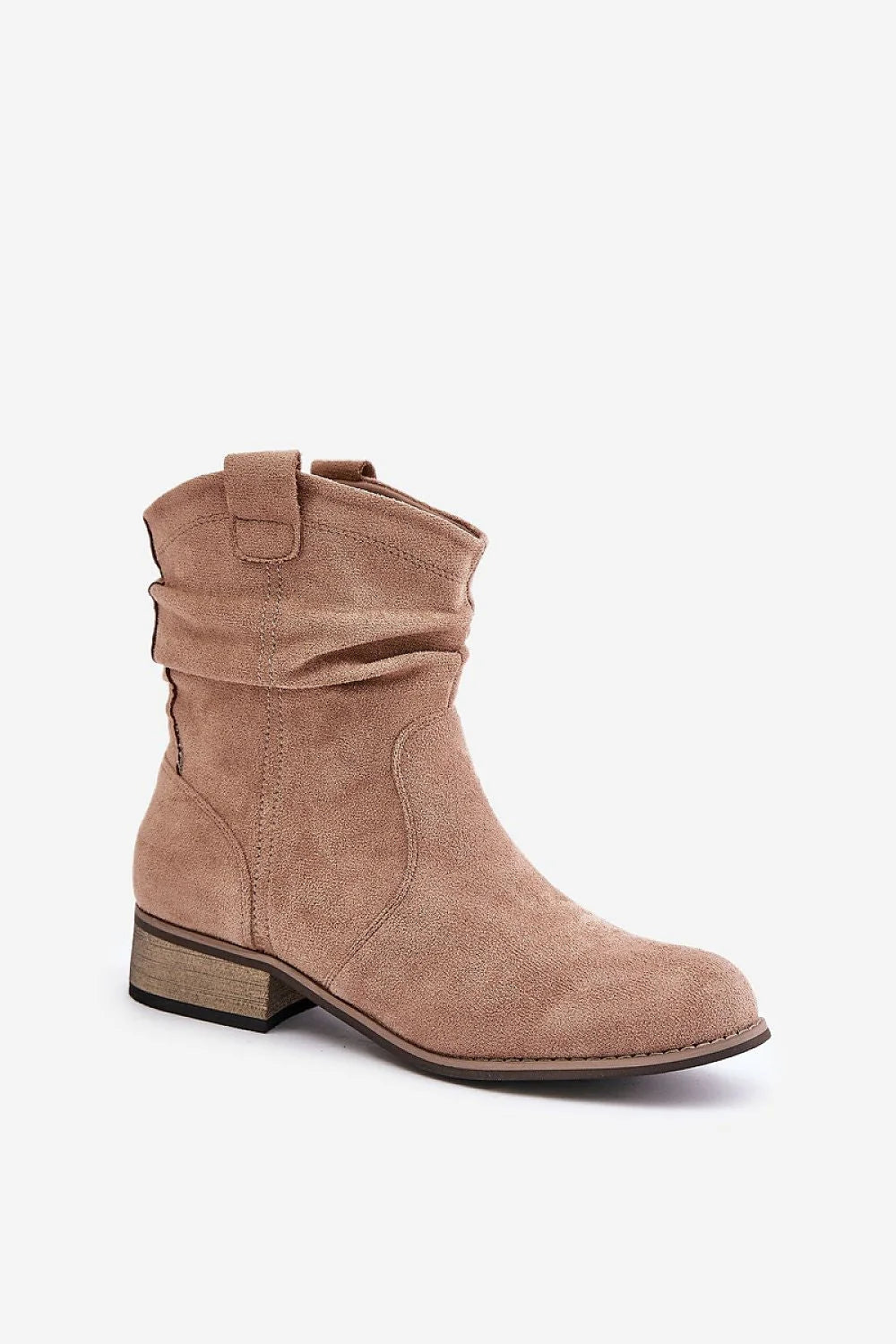 Bottines pour femmes en daim écologique style élégant moderne talon bas couleur beige rosé fermeture éclair