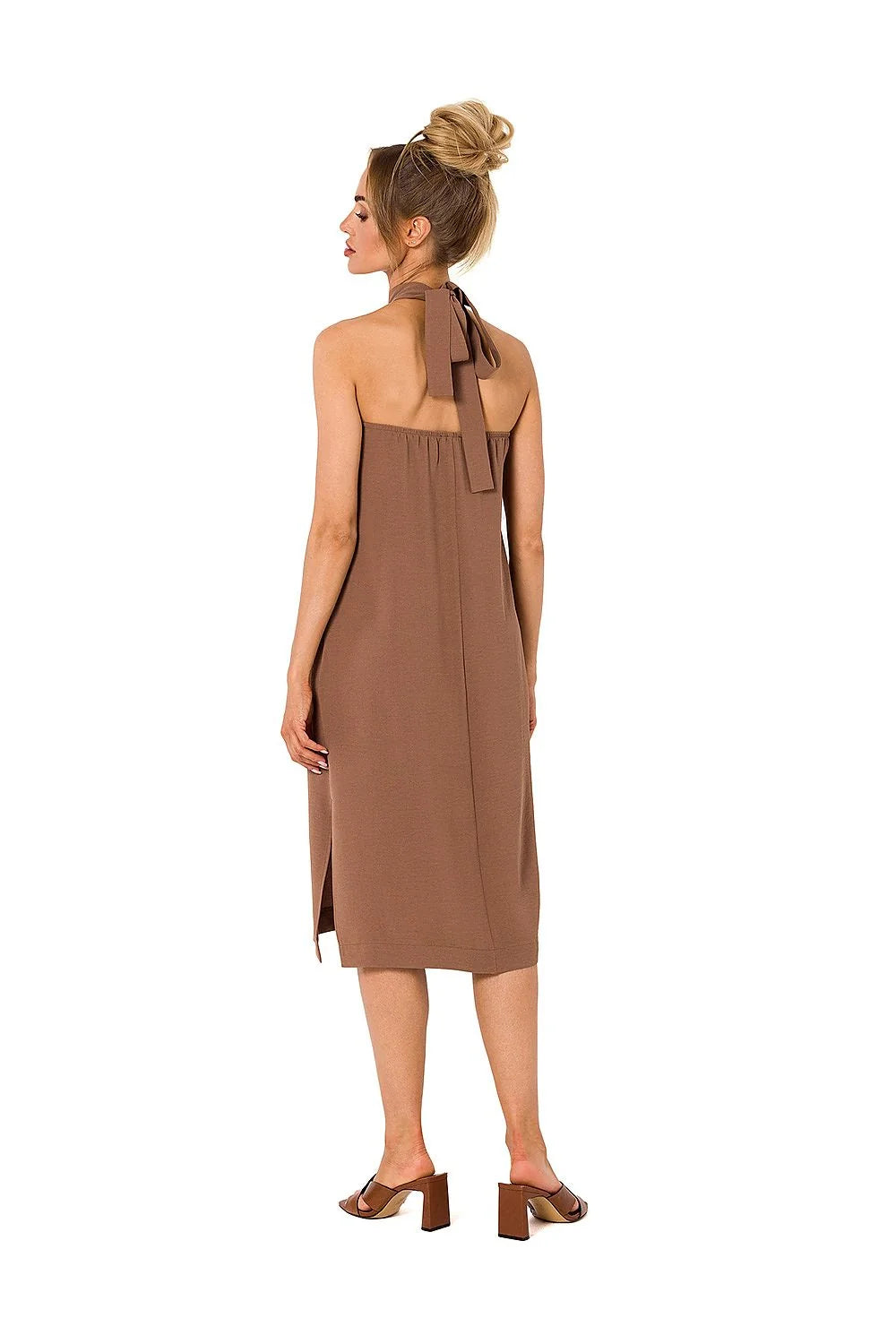 Robe de jour Moe style décontracté minimaliste couleur taupe sans manches élasthanne polyester femmes