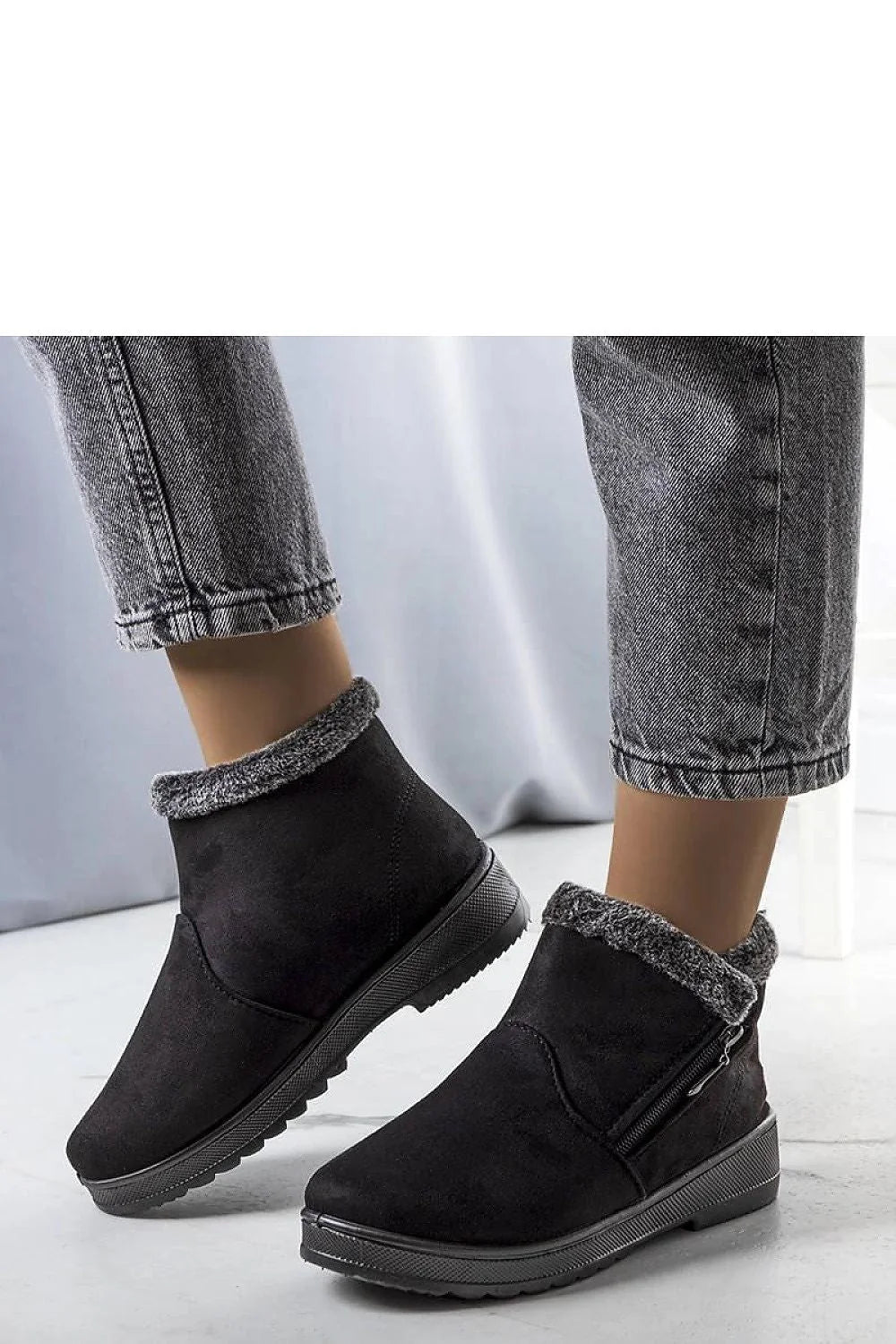 Bottines de neige pour femme modernes doublées fourrure synthétique hauteur cheville fermeture éclair latérale semelle épaisse caoutchouc noir