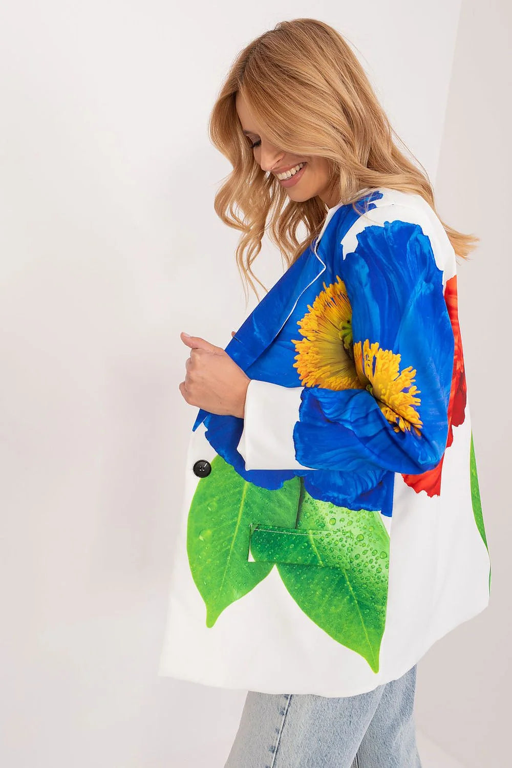 Veste femme imprimé floral oversize design audacieux motifs multicolores blazer élégant polyester mode été