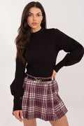 jupe culotte carreaux taille haute empiècement plissé bande élastique dos ceinture fermoir minimaliste polyester viscose respirant durable confortable jambes larges