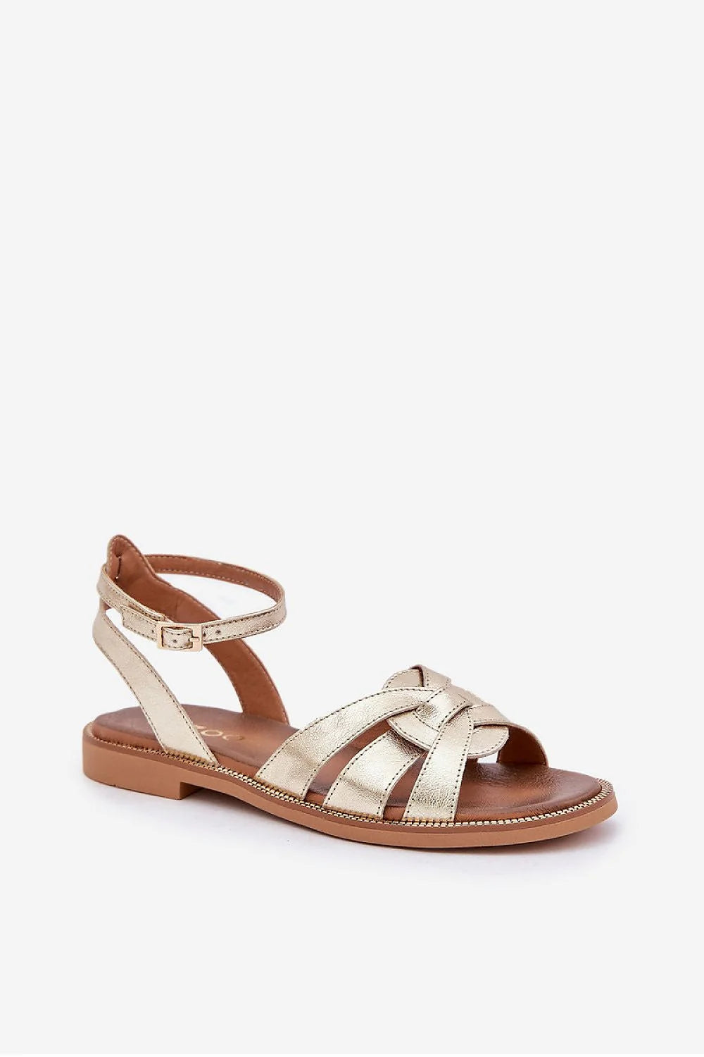 Sandales pour femmes élégantes ouvertes dorées cuir haute qualité talon plat bride ajustable occasionnels estivales