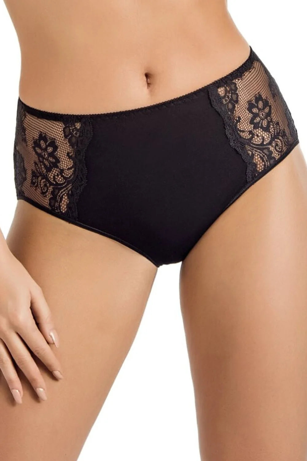 Culotte haute en coton Anastasia noir dentelle motif floral confort coverage féminine maintien silhouette élégance lingerie féminine