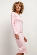 Robe de jour Tessita midi manches longues encolure ronde tissu maille doux certifié OEKO-TEX Standard 100 70 coton 30 polyester femmes