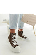 Baskets montantes Solea Ronchis design moderne toile marron lacets blancs semelle gomme crantée conforturable femmes