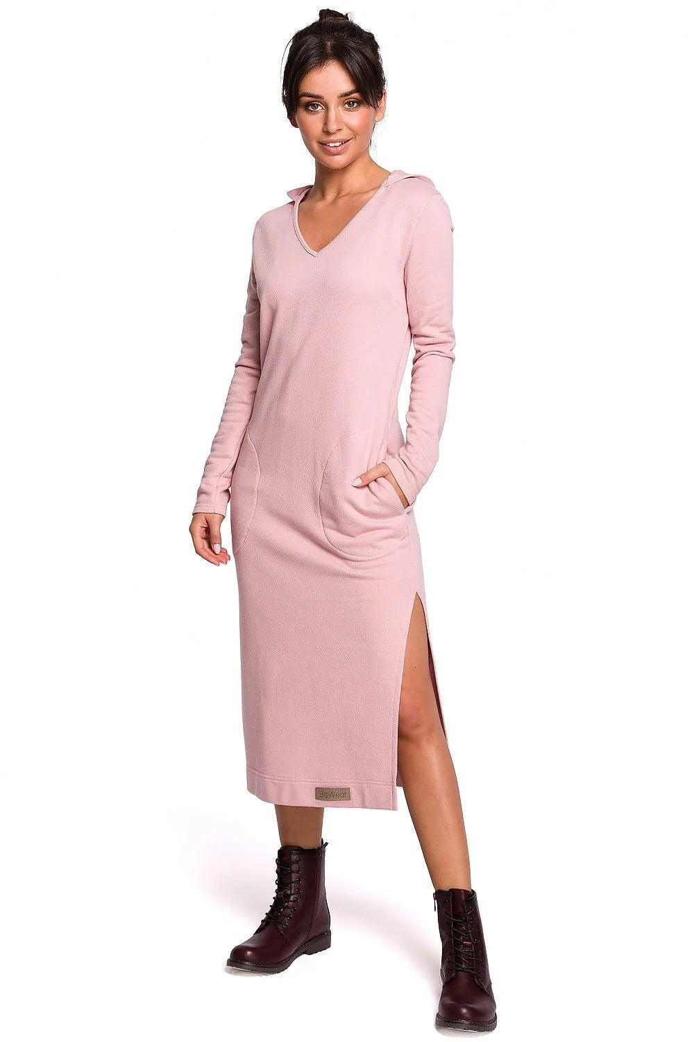 Robe longue maille coton ample élégante et confortable avec fente moderne pour femme décontractée
