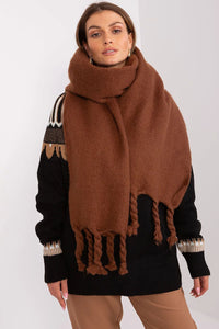 Châle d'hiver marron pour femmes en laine avec pompons élégants mode accessoire chaud style décontracté hiver automne