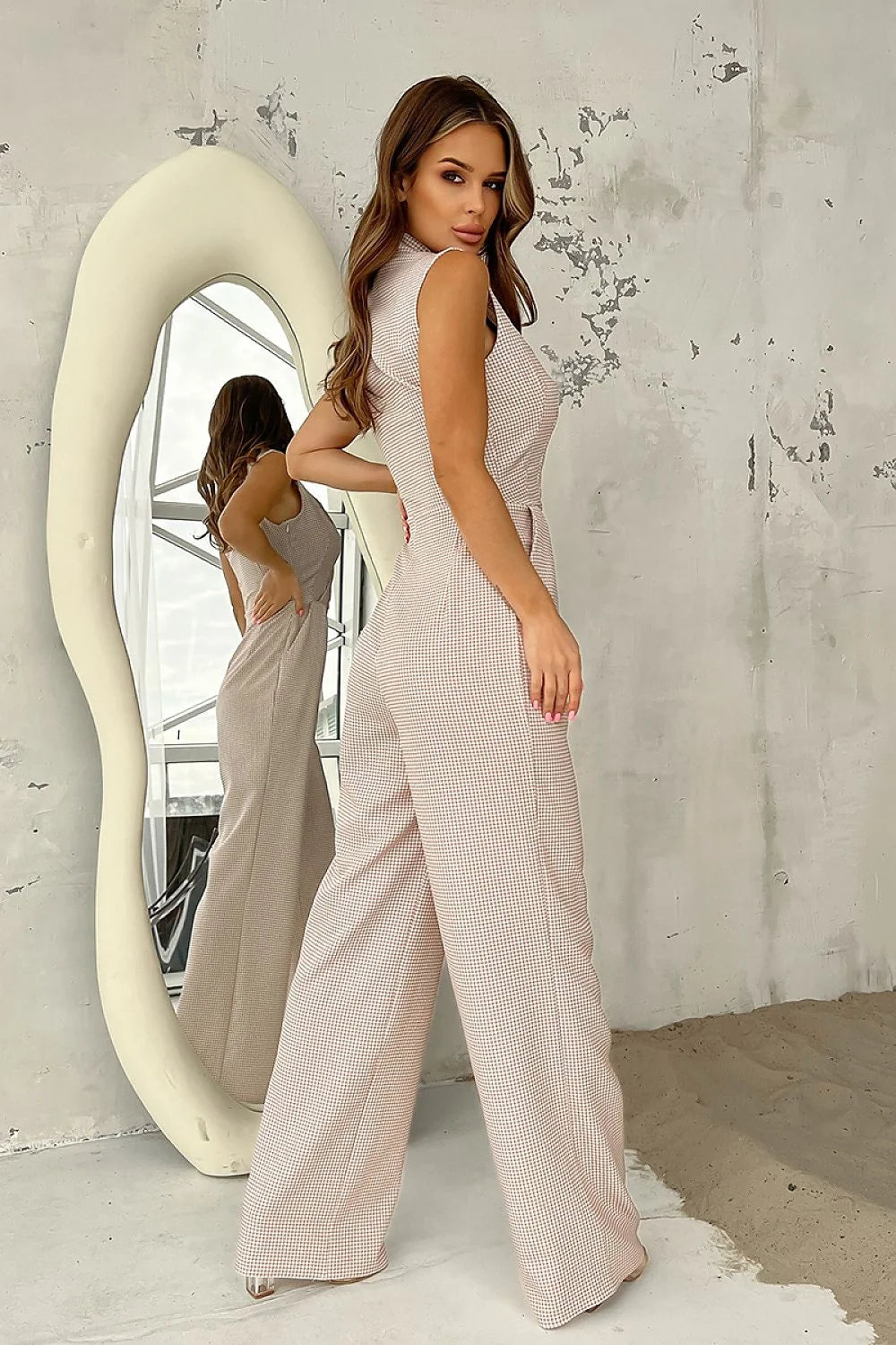 Combinaison élégante sans manches col V cache-cœur tailleur Polyester 30% Viscose 70% taille marquée femme