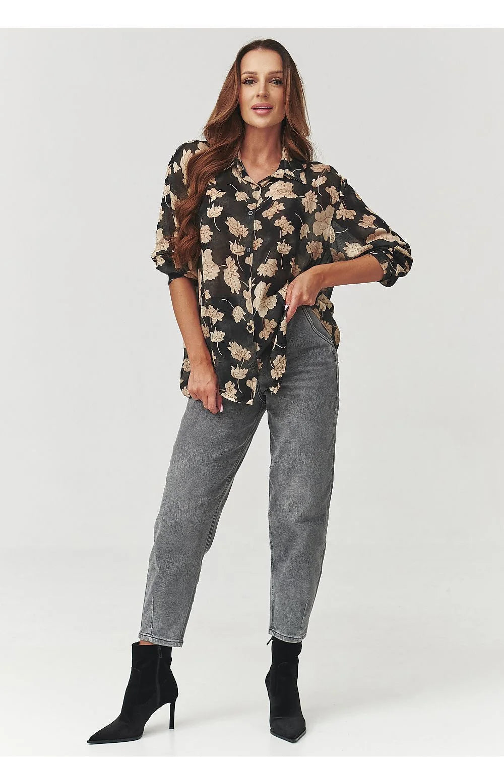 chemise femme manches longues boutonnée col classique imprimé fleurs rétro fluide coupe ample viscose laine italienne polyvalente bohème chic