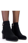 bottines femme cheville noires suédine cuir écologique mat bout amande talon pilier stable 5cm bride décorative zircons zip doublure douce