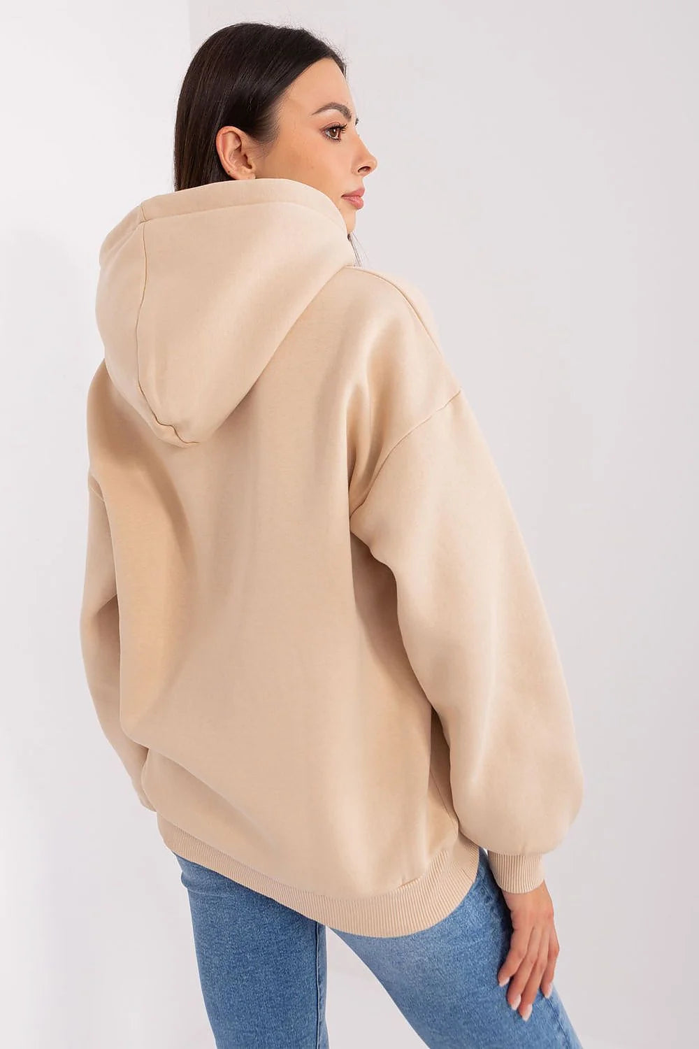 Sweatshirt à capuche pour femme style sportif casual coton-polyester beige broderie rose HOUSTON ATHL.CLUB 1991 manches longues coupe ample