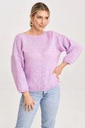 Pullover femme design simple moderne coupe ample manches longues encolure ronde couleur lavande matières douces