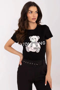 T-shirt femme design moderne ours en peluche brillants coton ajusté manches courtes