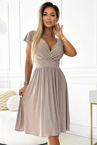 Robe de soirée élégante courte manches courtes décolleté en V taille ajustable matière douce femme Numoco Pologne