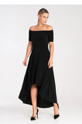 Robe de soirée élégante asymétrique sans épaules longueur maxi dos nu femme polyester élasthanne