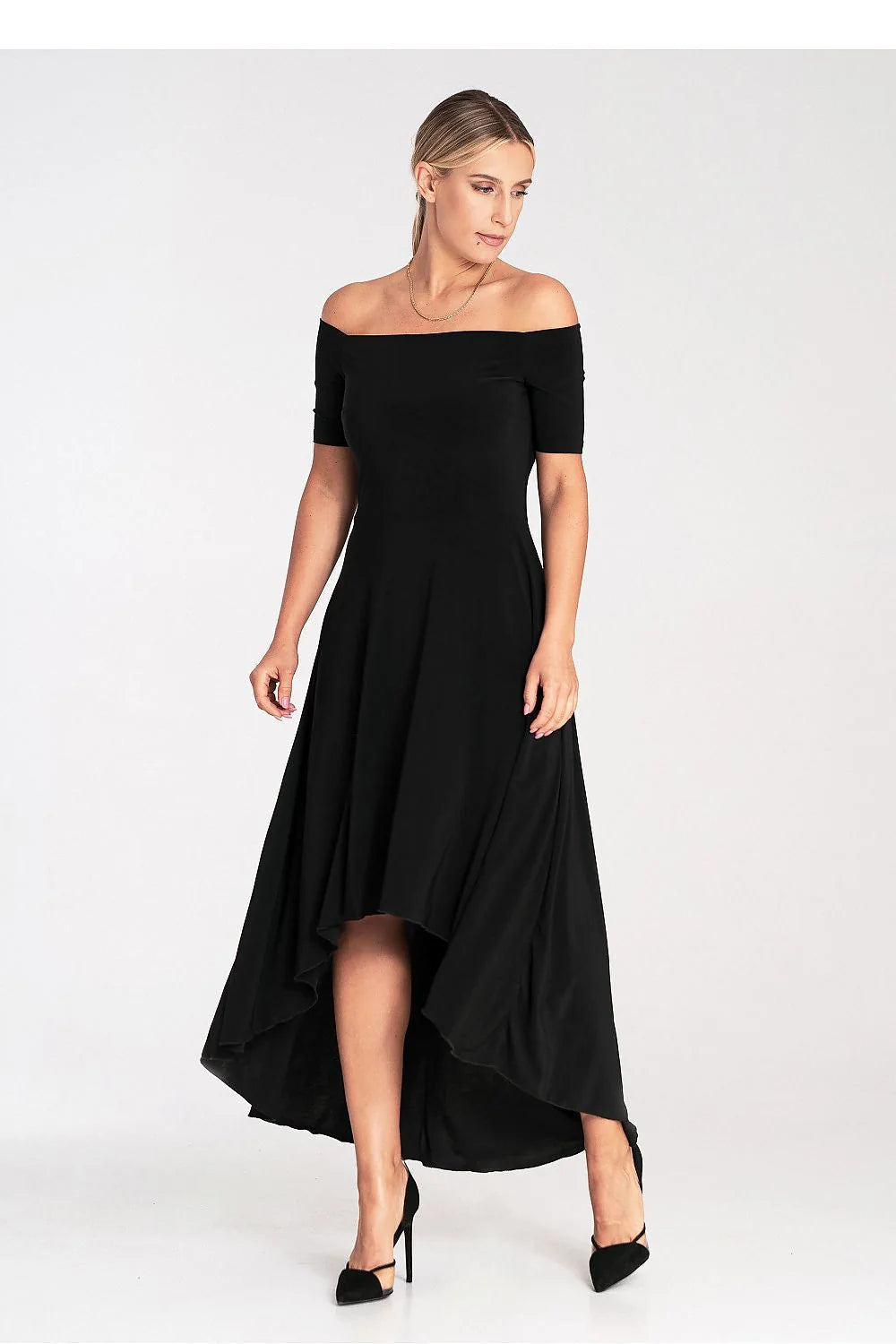 Robe de soirée élégante asymétrique sans épaules longueur maxi dos nu femme polyester élasthanne
