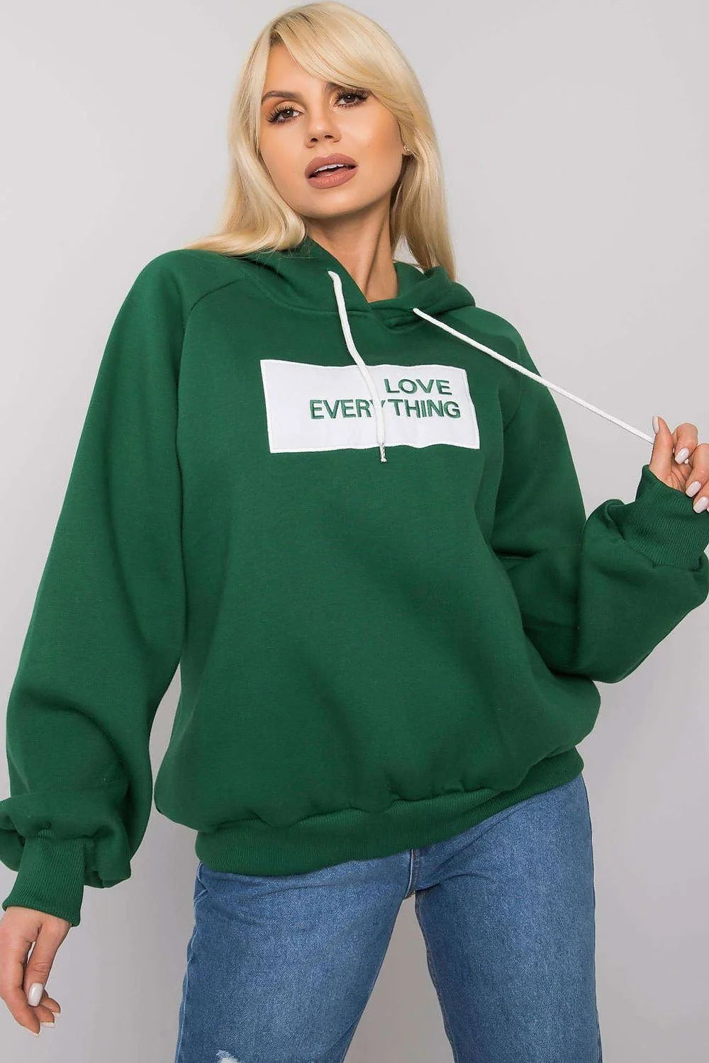 Sweatshirt à capuche pour femme design moderne décontracté marron avec inscription LOVE EVERYTHING coton polyester manches longues ample