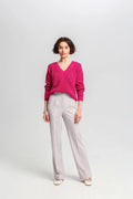 Pull femme MKM en coton 100% maille côtelée encolure V profonde coupe décontractée fabrication artisanale Pologne