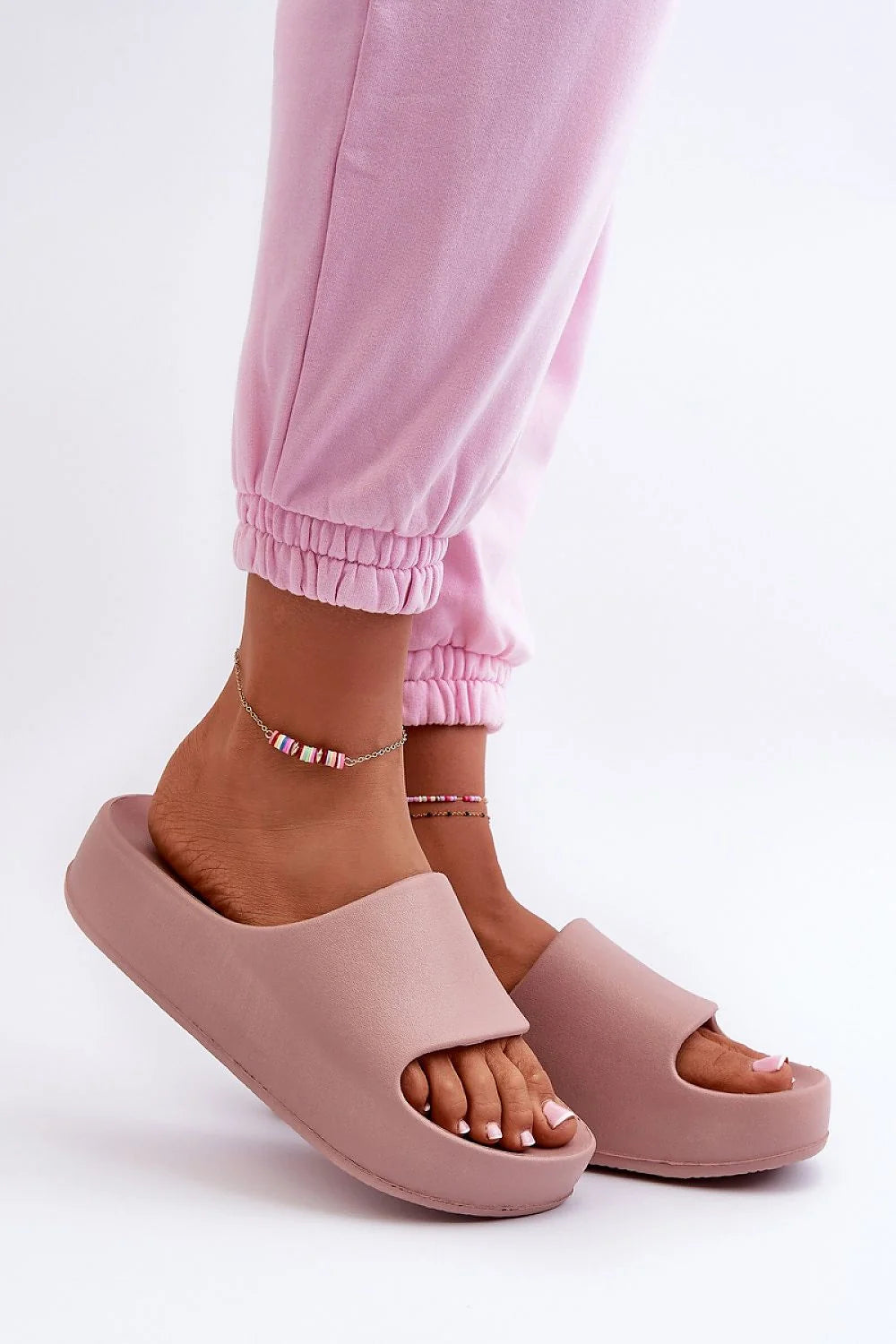 Mules féminines décontractées design minimaliste rose pâle semelle épaisse amorti confortable chaussures été printemps femmes