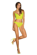 Ensemble sexy Obsessive jaune néon tulle maille élasthanne ajustable soutien-gorge bustier culotte échancrée