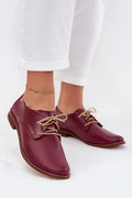 derbies femme bordeaux cuir grainé texturé bout pointu lacets beiges talon bas semelle marron cousue empeigne perforée confort élégant