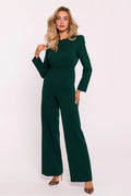 Combinaison Moe élégante vert émeraude tissu synthétique longue manches longues coupe ajustée ceinture femme mode occasionnels formels