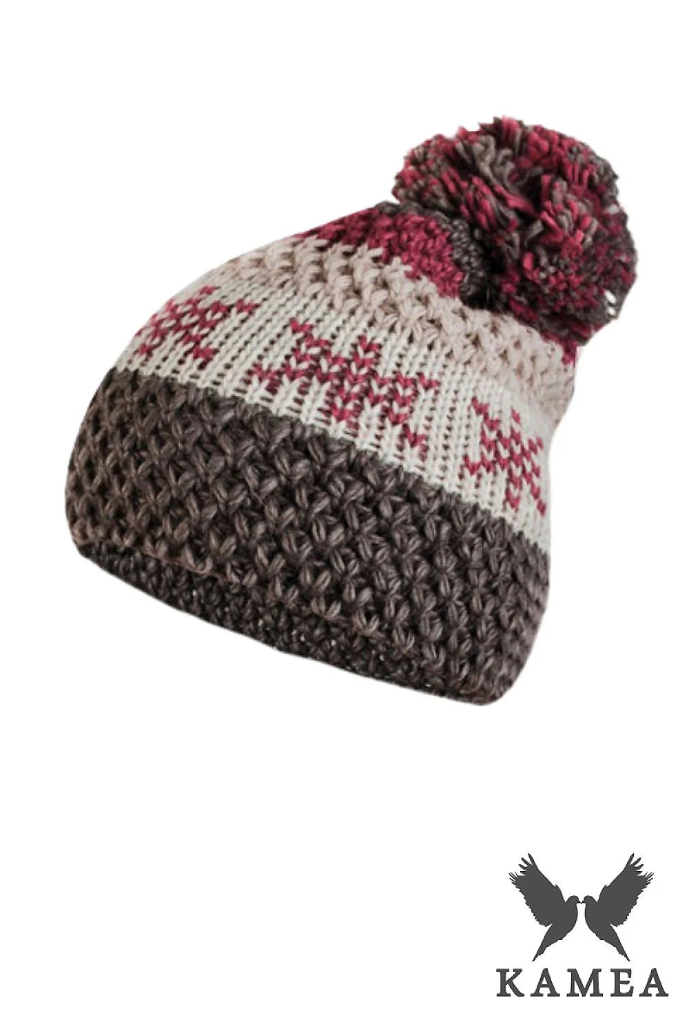 Bonnet d'hiver féminin élégant design nordique pompon gros motifs tricoté laine acrylique mohair aplaka