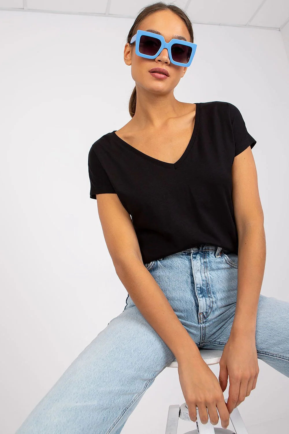 T-shirt femme loose manches courtes col V couleur verte vif coton elastane taille ajustable S M L XL XS