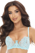 Soutien-gorge féminin dentelle bleu floral ajustable bretelles réglables pont renforcé dentelle transparente